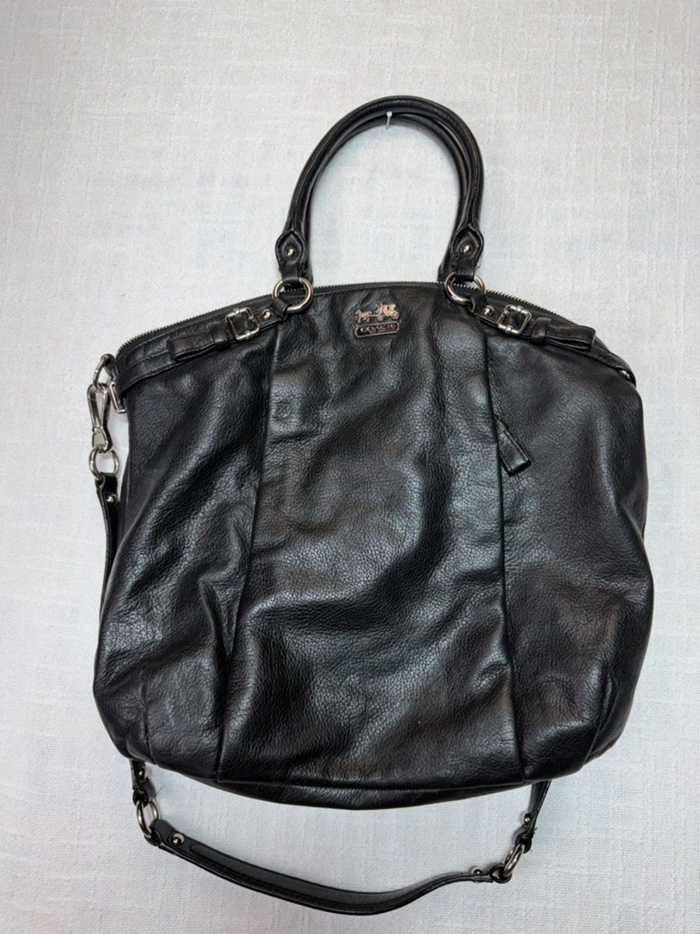 Coach Black Pebbled Leather Satchel with Detachable Strap